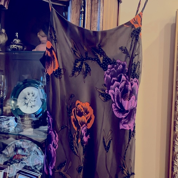 PARTY PARTY Gorgeous100% SilkSpenserJermy lightlyBeaded Purple&orangeFlowers.8π - Picture 2 of 13